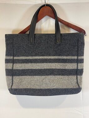 VTG Coach Striped Wool Tote Bag with Leather Handles